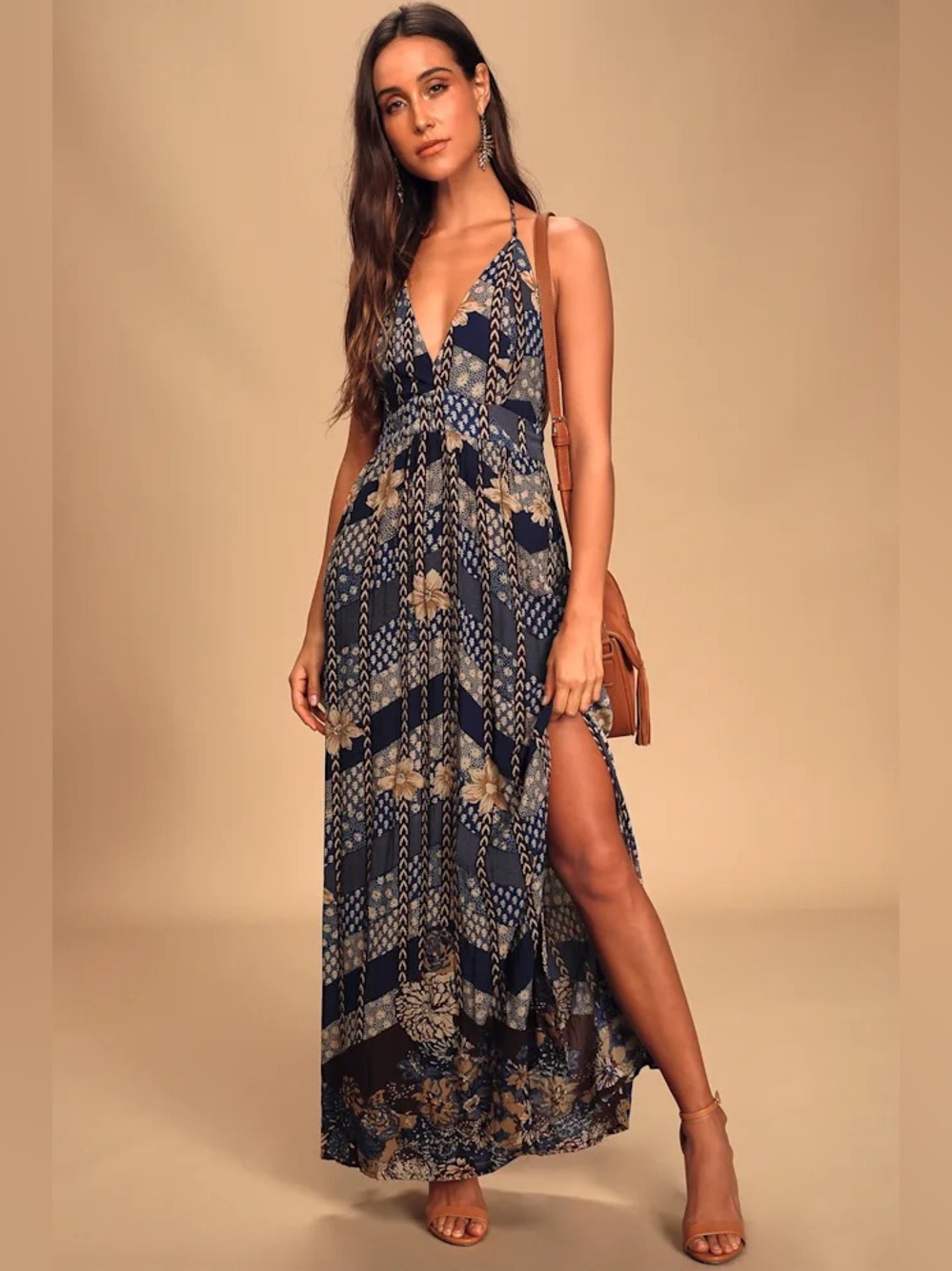 O’Neill Annalisa Blue Multi Floral Halter Maxi Dress